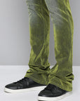 OLIVE VELVET COATED STACKED JEAN