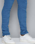 Cobalt Blue Stacked Jeans with Diagonal cut & sew