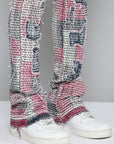 RED PATCHWORK ALL OVER STACKED JEAN