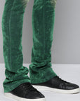 GREEN VELVET COATED STACKED JEAN