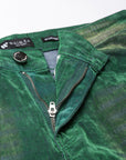 GREEN VELVET COATED STACKED JEAN