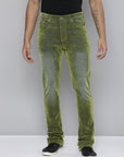 OLIVE VELVET COATED STACKED JEAN