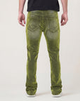 OLIVE VELVET COATED STACKED JEAN