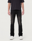 Black Velvet Coated Stacked Jeans