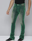 GREEN VELVET COATED STACKED JEAN