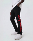 Black & Red Lost Generation Embroidered Stacked Sweats