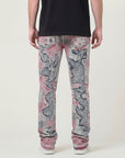 RED PATCHWORK ALL OVER STACKED JEAN