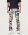 Blue Patchwork Stacked Jeans