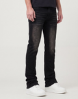 Black Velvet Coated Stacked Jeans