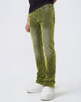 OLIVE VELVET COATED STACKED JEAN