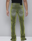 OLIVE VELVET COATED STACKED JEAN