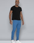 Cobalt Blue Stacked Jeans with Diagonal cut & sew