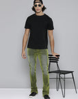 OLIVE VELVET COATED STACKED JEAN