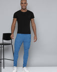 Cobalt Blue Stacked Jeans with Diagonal cut & sew