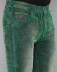 GREEN VELVET COATED STACKED JEAN