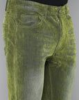 OLIVE VELVET COATED STACKED JEAN