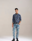 Blue Floral Cut & Sew Relaxed Jeans