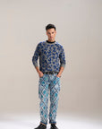Blue Floral Cut & Sew Relaxed Jeans