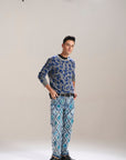 Blue Floral Cut & Sew Relaxed Jeans