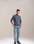 Blue Floral Cut & Sew Relaxed Jeans