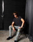 Waimea Men's Stacked Fit Jeans with Rhinestones Front and Back
