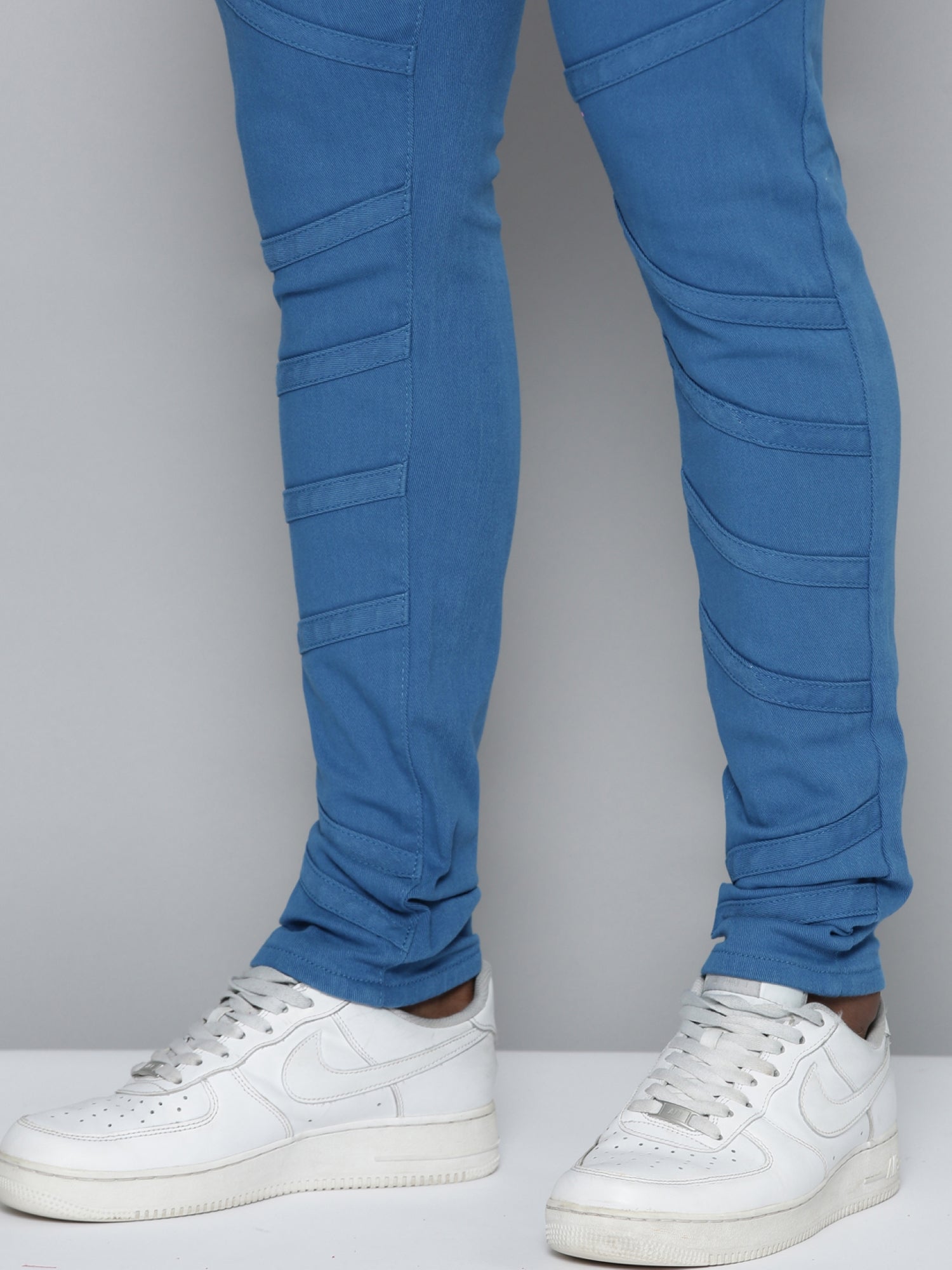 Cobalt Blue Stacked Jeans with Diagonal cut &amp; sew