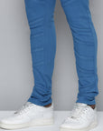Cobalt Blue Stacked Jeans with Diagonal cut & sew