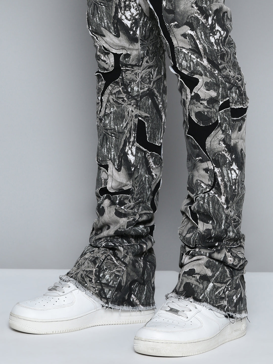 GREY CAMO OVERLAY PATCH STACKED JEAN