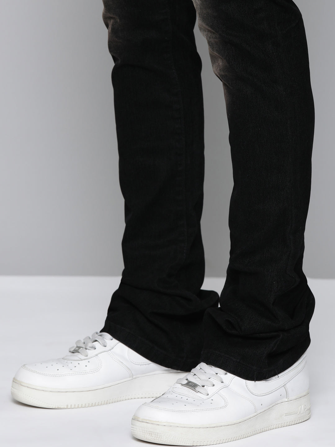 Black Velvet Coated Stacked Jeans