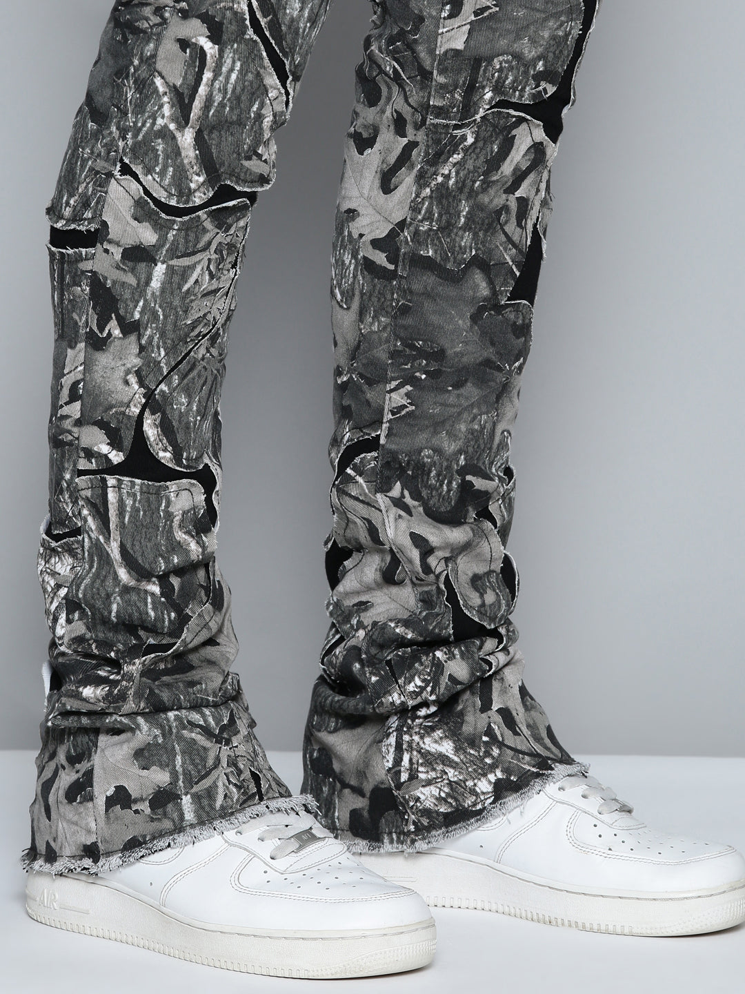 GREY CAMO OVERLAY PATCH STACKED JEAN