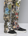 CAMO STACKED FIT JEAN WITH PATCHES