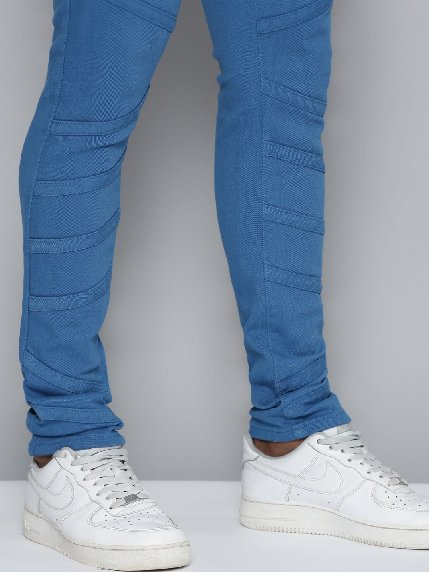 Cobalt Blue Stacked Jeans with Diagonal cut &amp; sew
