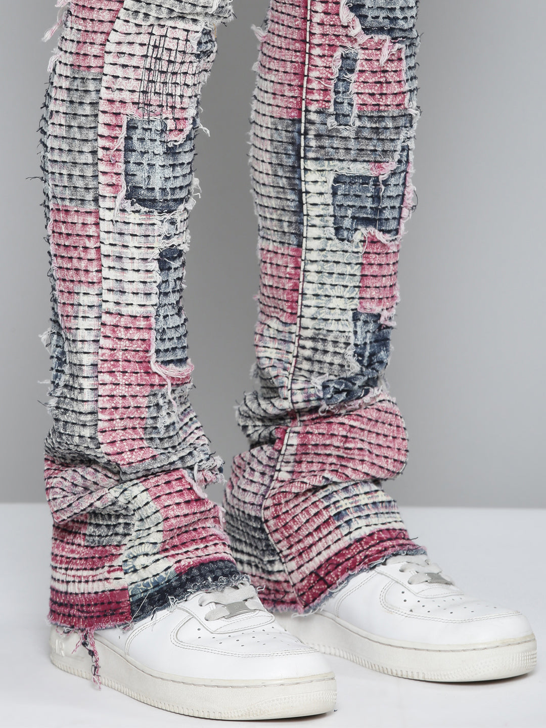 RED PATCHWORK ALL OVER STACKED JEAN