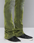OLIVE VELVET COATED STACKED JEAN