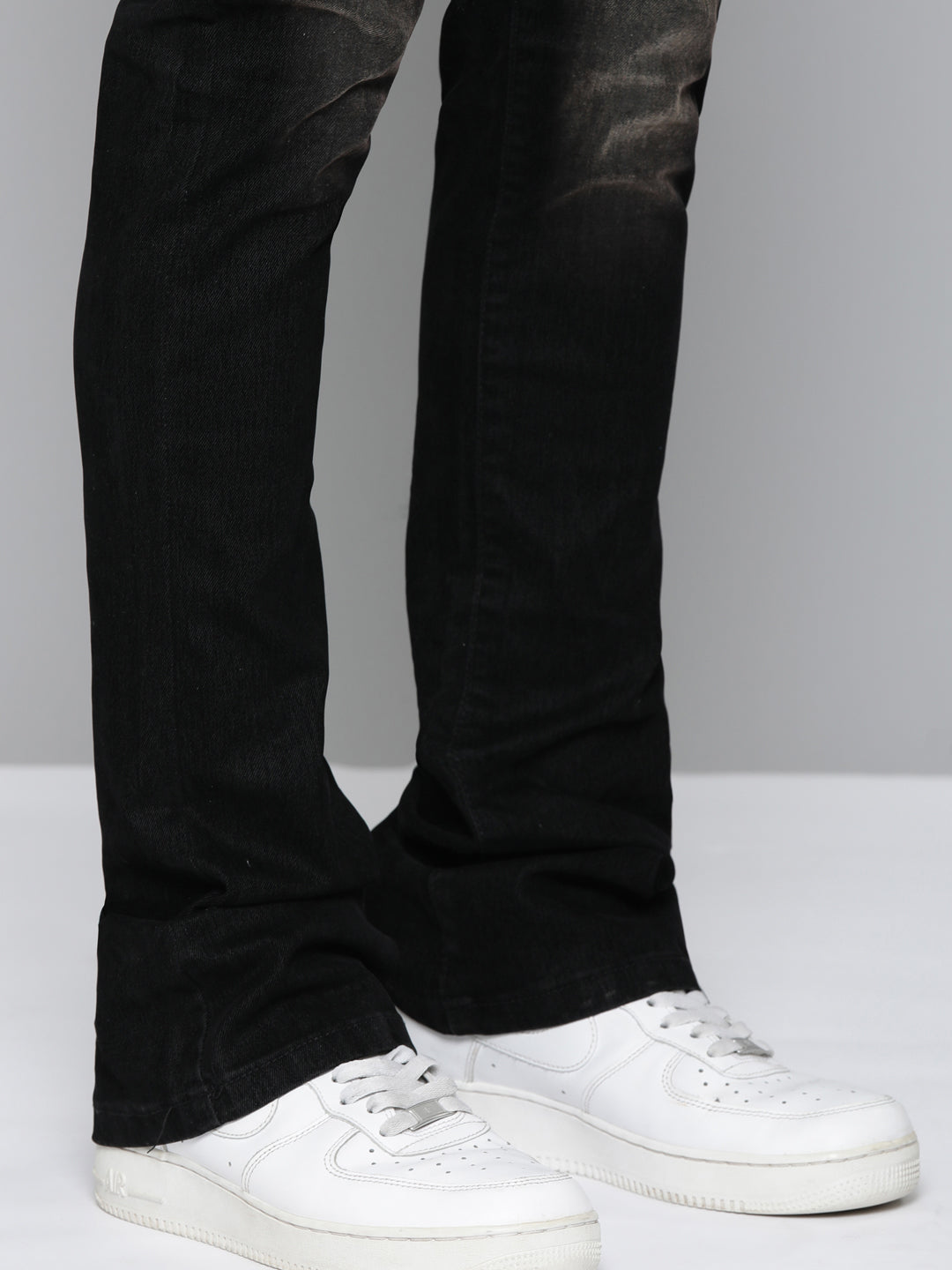 Black Velvet Coated Stacked Jeans