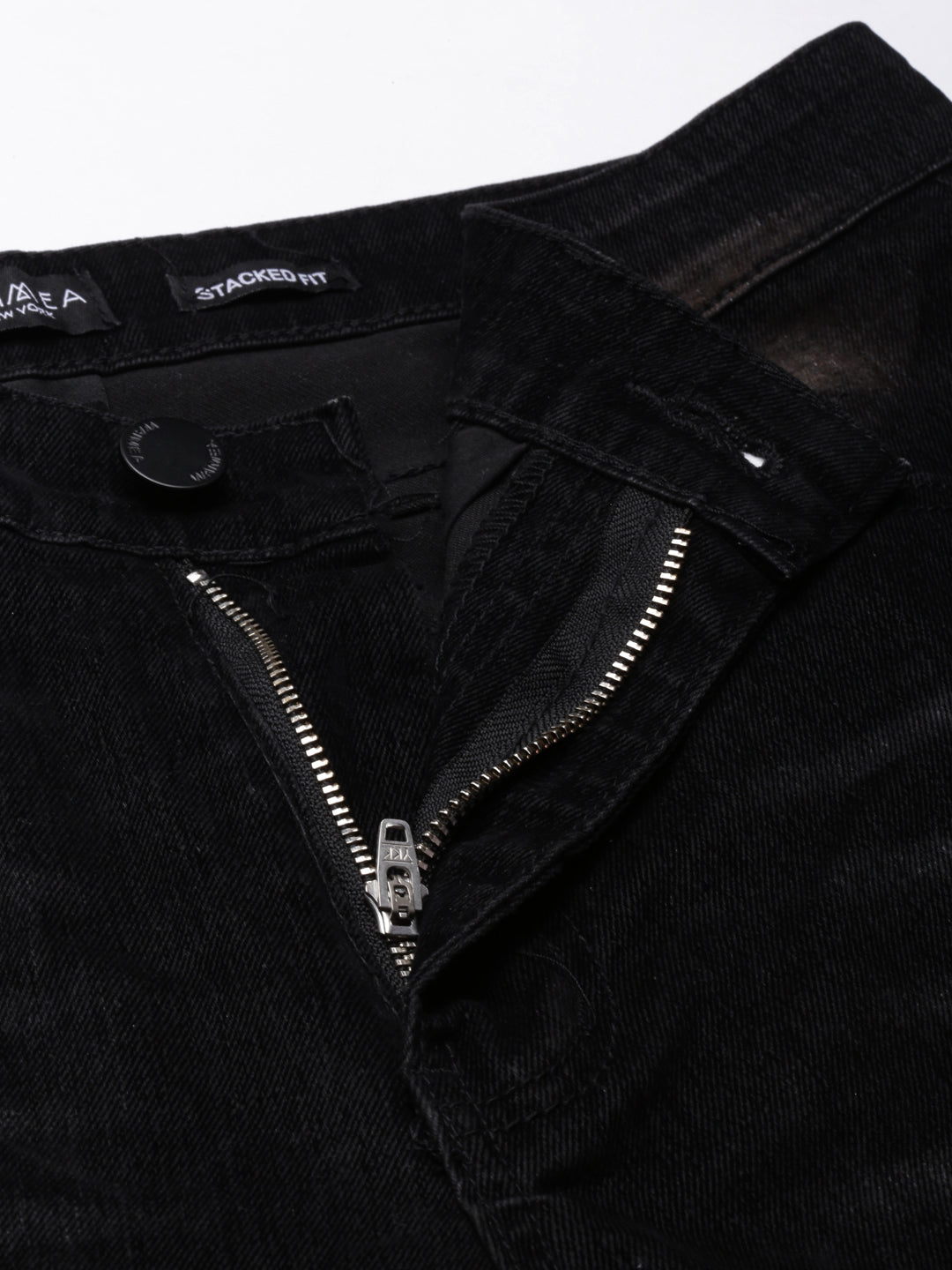 Black Velvet Coated Stacked Jeans