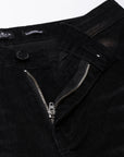 Black Velvet Coated Stacked Jeans