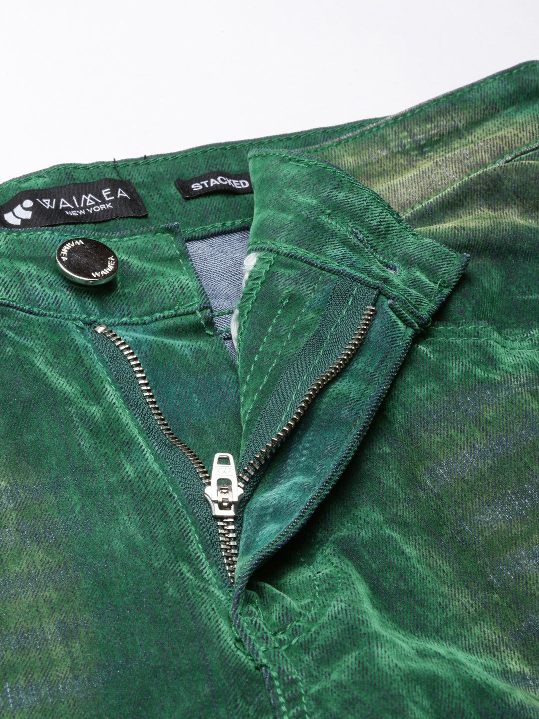 GREEN VELVET COATED STACKED JEAN