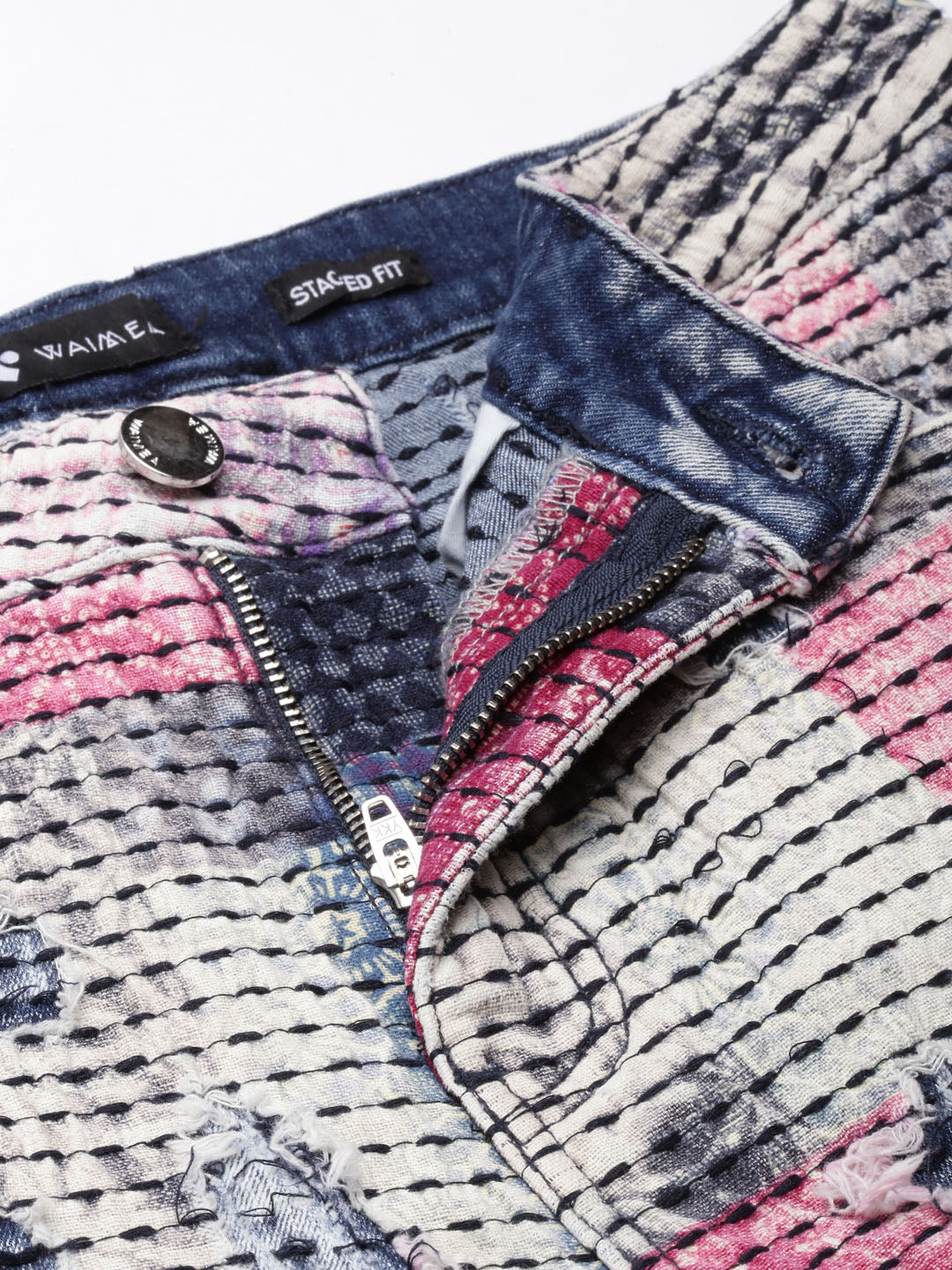 RED PATCHWORK ALL OVER STACKED JEAN