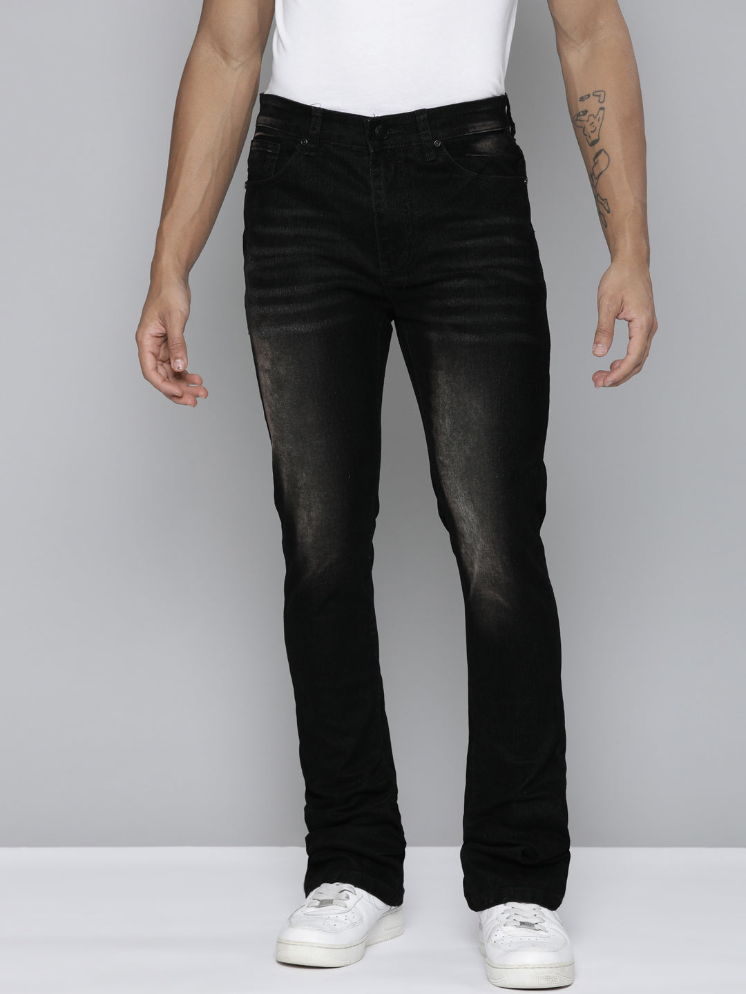 Black Velvet Coated Stacked Jeans
