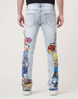 Blue Patchwork Stacked Jeans