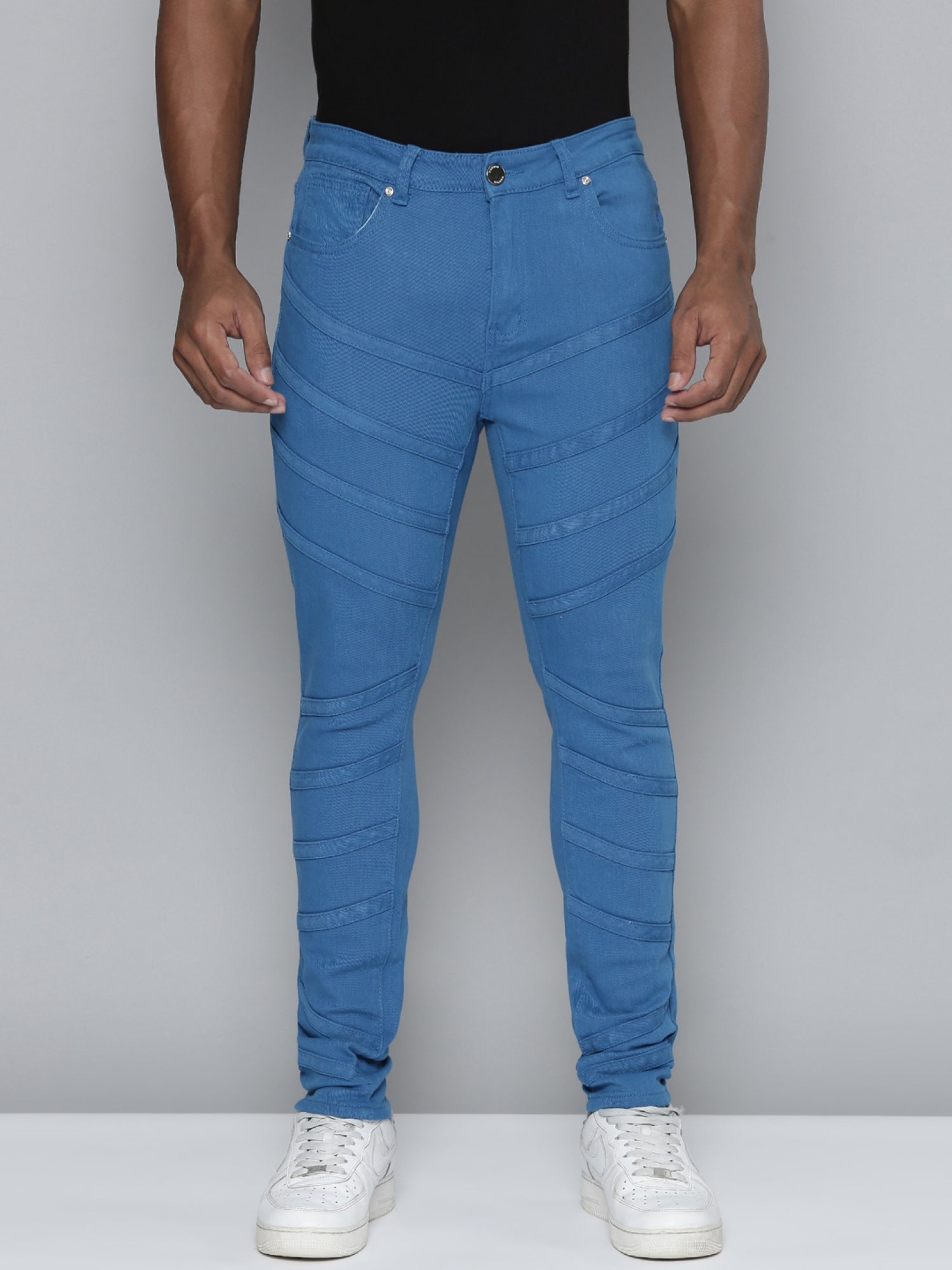 Cobalt Blue Stacked Jeans with Diagonal cut & sew