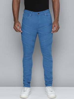 Cobalt Blue Stacked Jeans with Diagonal cut & sew