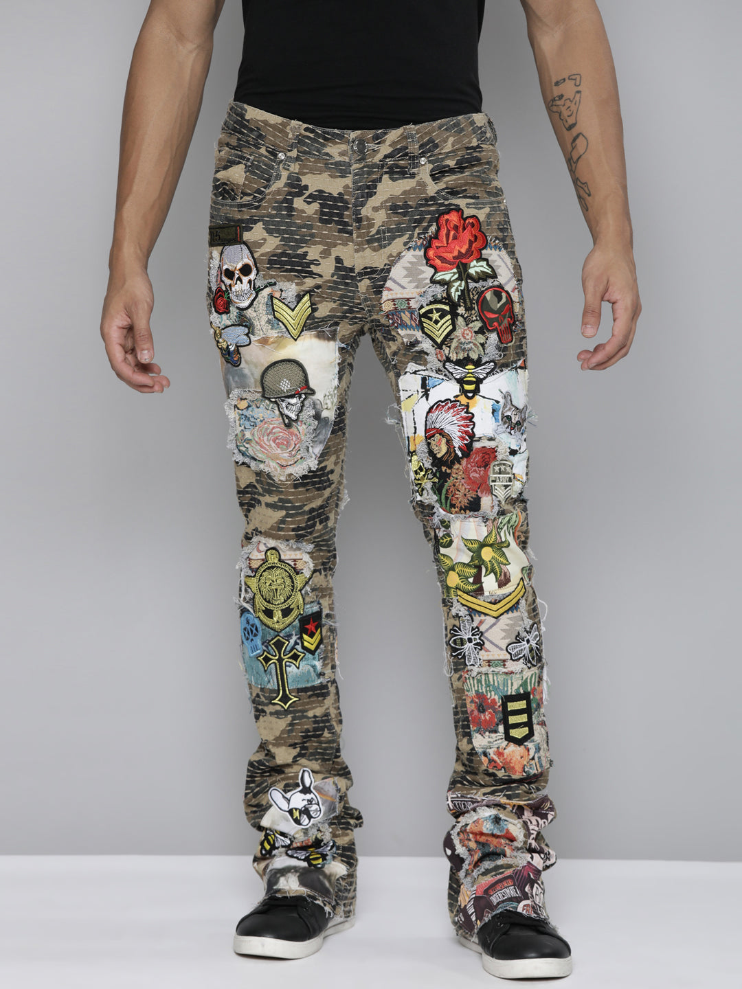 CAMO STACKED FIT JEAN WITH PATCHES