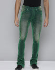 GREEN VELVET COATED STACKED JEAN