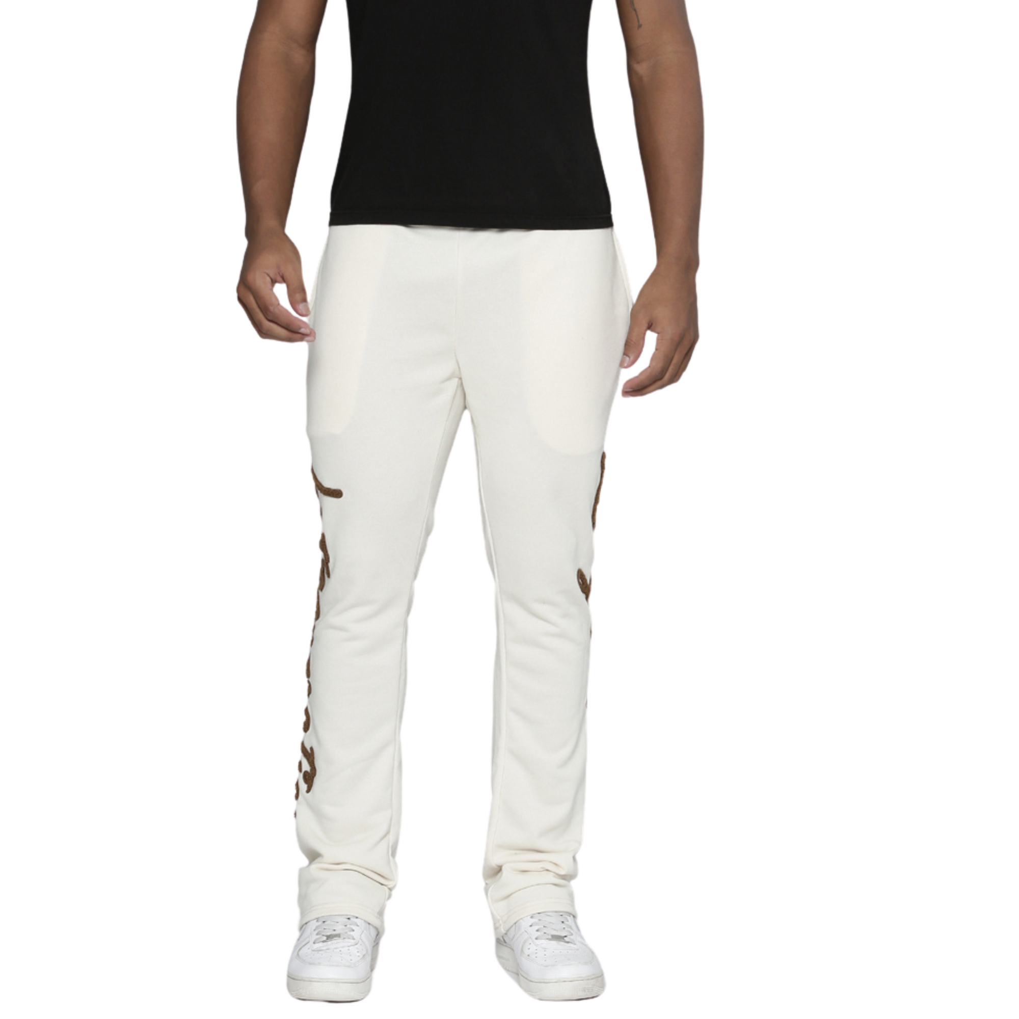 Ivory & Brown Lost Generation Embroidered Stacked Sweats