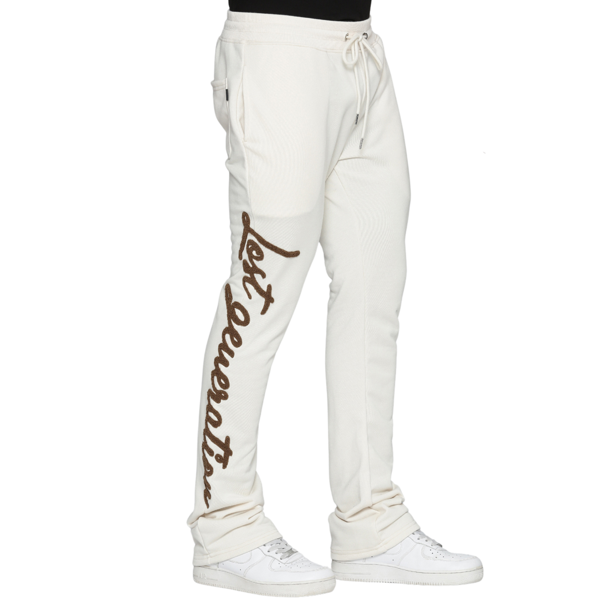 Ivory & Brown Lost Generation Embroidered Stacked Sweats