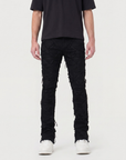 Jet Black Distressed and Frayed Rips Stacked Denims