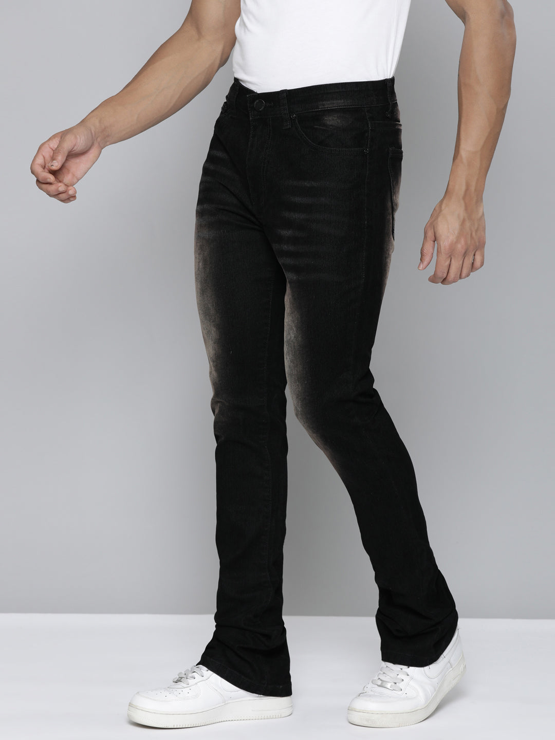 Black Velvet Coated Stacked Jeans