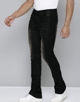 Black Velvet Coated Stacked Jeans